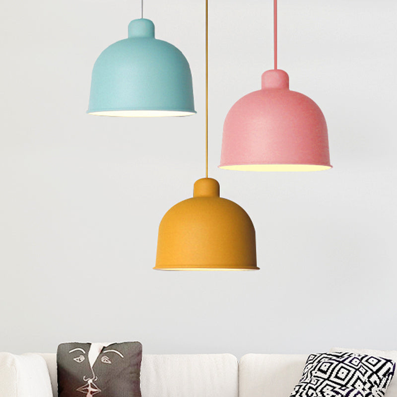 Metal Bowl Shape Pendant Light Dining Room 1 Head Macaron Style Hanging Lamp