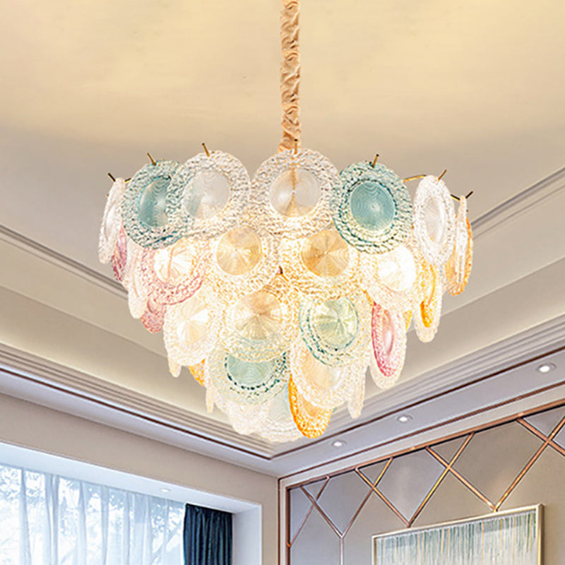 European Style Multi-Colored Chandelier Circle Panel 11 Lights Crystal Ceiling Pendant for Bedroom