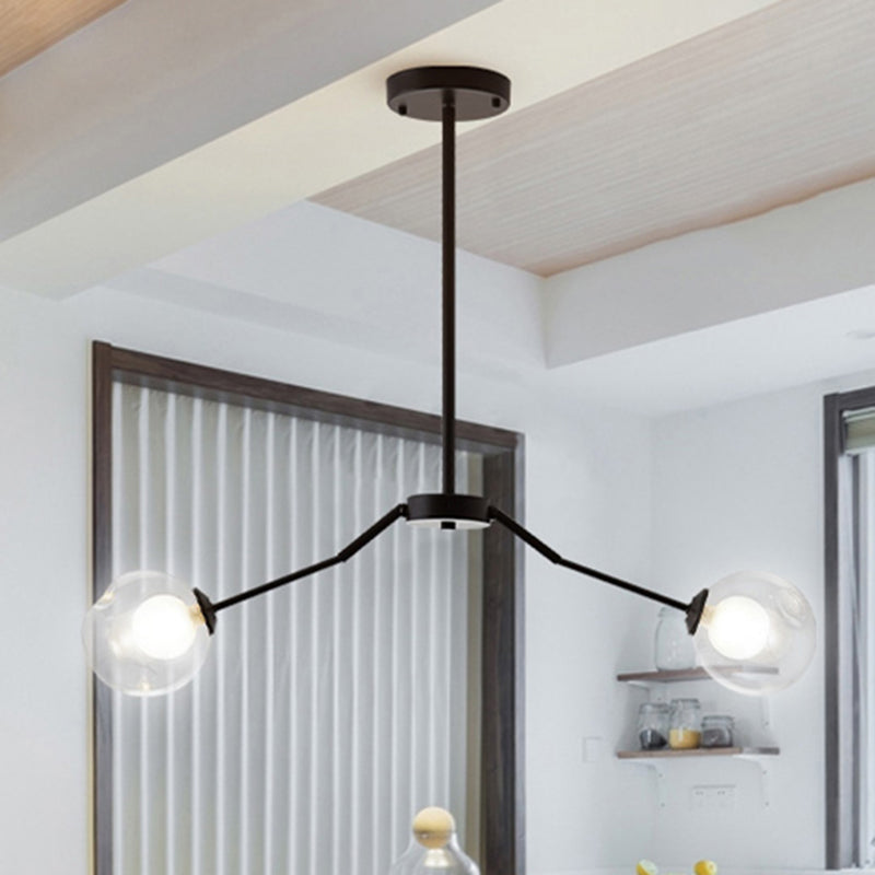 Black Finish Pendant Light Two-Light Modern Simple Metal and Clear Glass Chandelier for Corridor