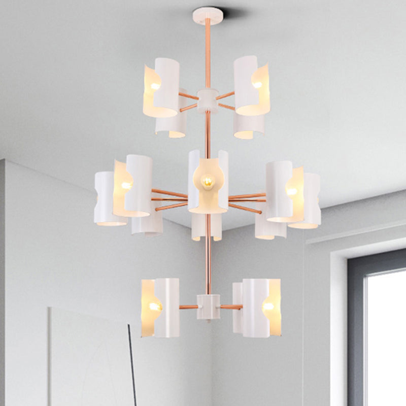 Dining Room Half-Cylinder Pendant Light Metal Multi-Head Contemporary White Chandelier