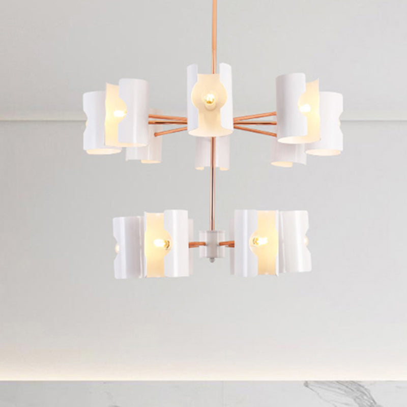 Dining Room Half-Cylinder Pendant Light Metal Multi-Head Contemporary White Chandelier