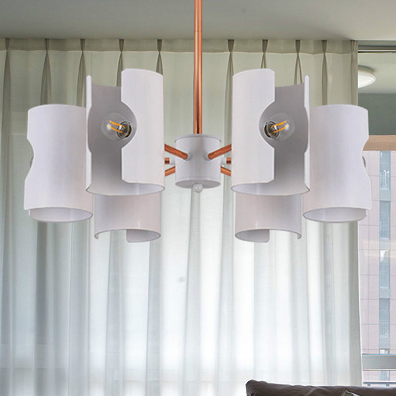 Metal Half-Cylinder Chandelier Simple Modern Ceiling Pendant Light in White for Study Room