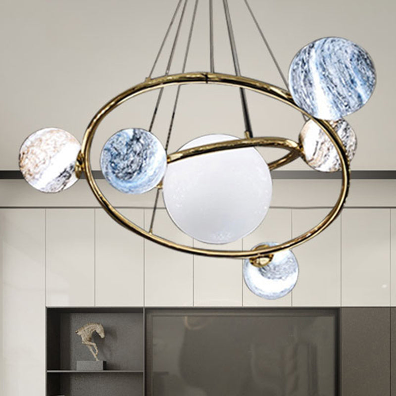 Univers Planet Pendant Light Creative Cool Glass Chandelier en or pour le tissu Shop