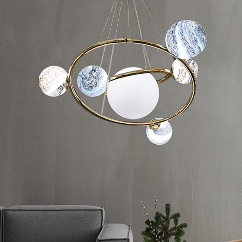 Univers Planet Pendant Light Creative Cool Glass Chandelier en or pour le tissu Shop