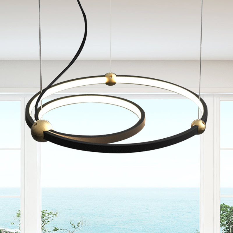 Nordic Style Black Chandelier Ring Acrylic LED Hanging Light in Warm/White Light for Restaurant Study Room