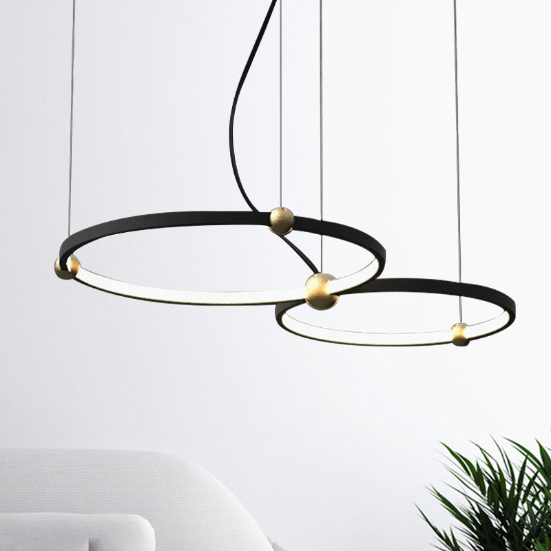 Nordic Style Black Chandelier Ring Acrylic LED Hanging Light in Warm/White Light for Restaurant Study Room