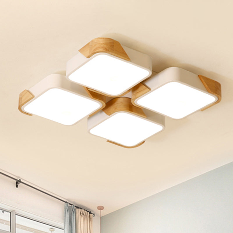 Acrylic 4-Square Ceiling Light Nordic Style LED Flush Mount Light in Warm/White Light for Nursing Room