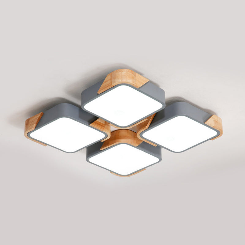 Acryl 4-Quadrat Deckenleuchte Nordic Style LED Flush Mount Licht in Warm/Weißes Licht für Pflegezimmer