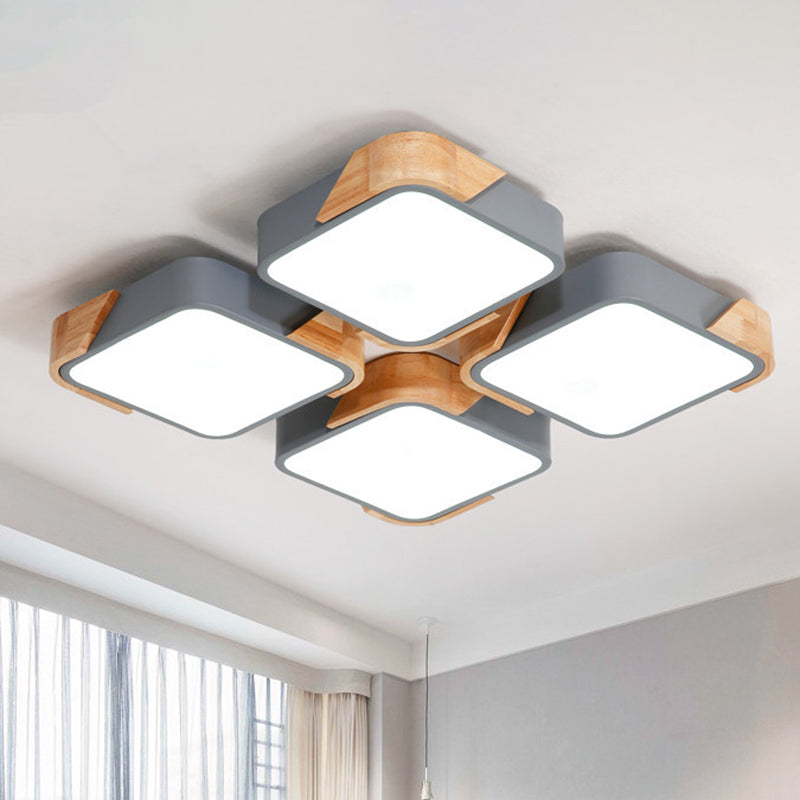 Acrylic 4-Square Ceiling Light Nordic Style LED Flush Mount Light in Warm/White Light for Nursing Room