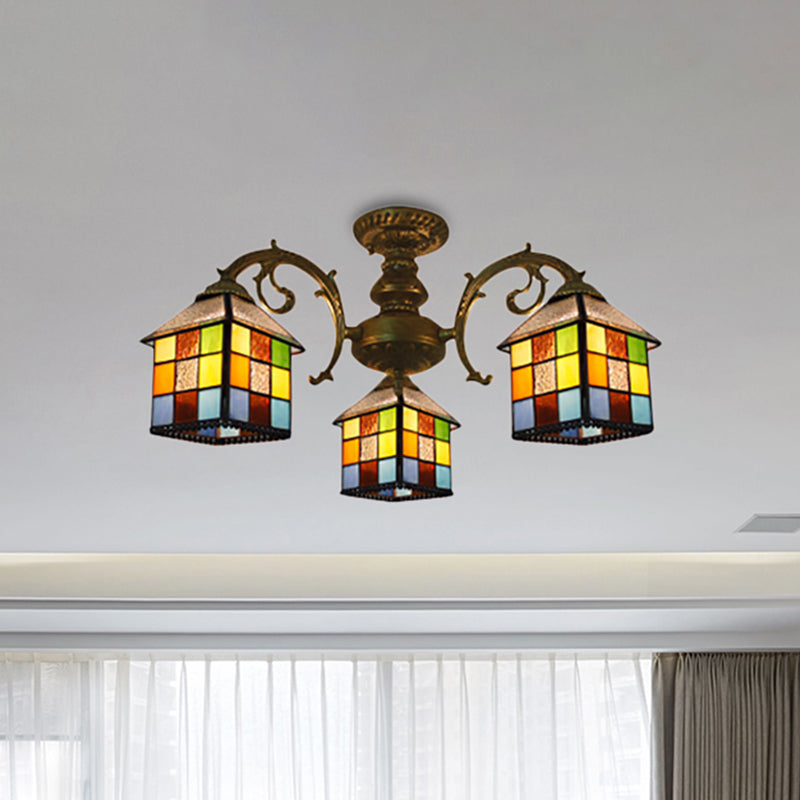 3/5/6 Lights Vintage Tiffany House Chandelier Stained Glass Pendant Light for Restaurant Library