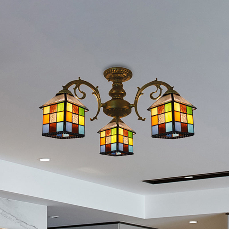 3/5/6 Lights Vintage Tiffany House Chandelier Stained Glass Pendant Light for Restaurant Library