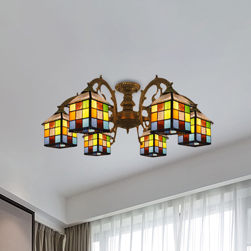 3/5/6 Lights Vintage Tiffany House Chandelier Stained Glass Pendant Light for Restaurant Library