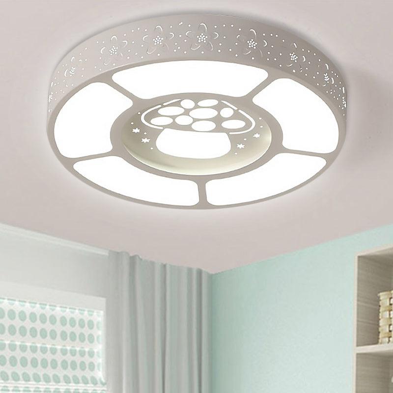 Metal Mushroom Flushmount Light Cartoon LED Ceiling Lamp in White for Kindergarten