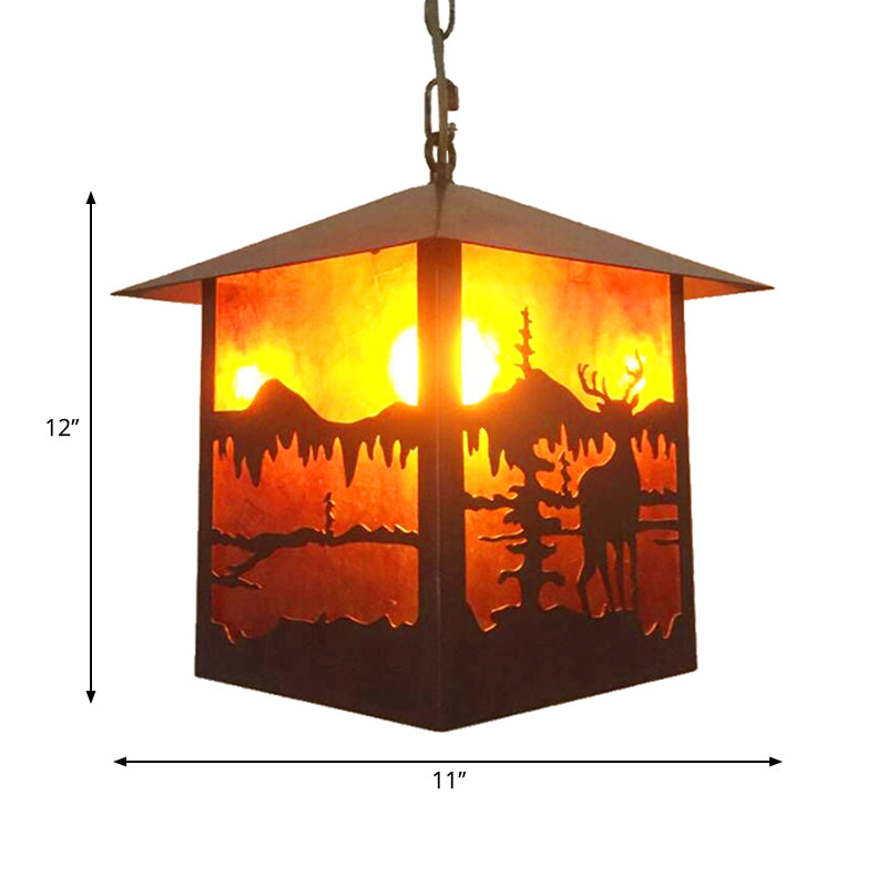 Restauranti Elk Hanging Light Kit in stile country Metal 1 Light Rust Cioncant Lighting