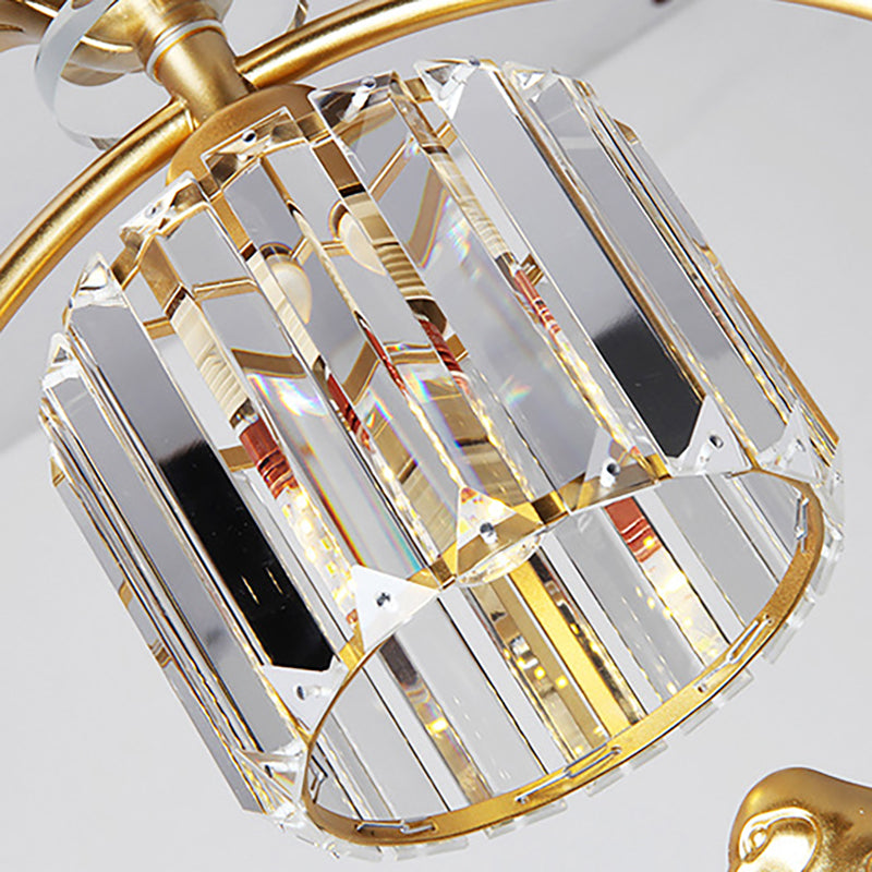 Cylinder Crystal Hanging Light Fixture Minimalist 1 Light Dining Room Pendant Lamp with Gold/Black Ring