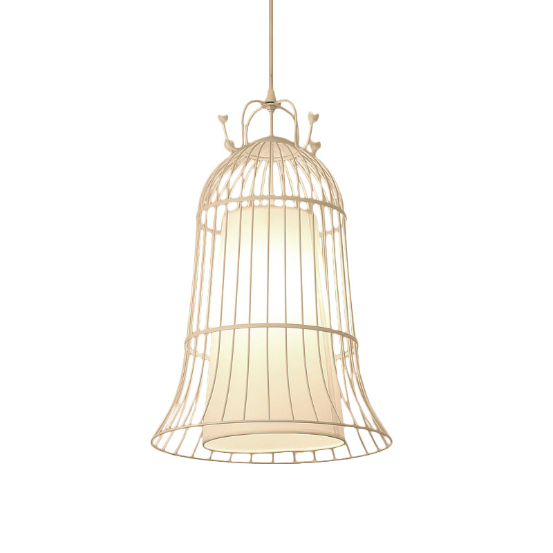 Bel wit glas hangend licht vintage 1 lichte eetkamer hanglamp met zwarte draadkooi, 10 "/14" breed