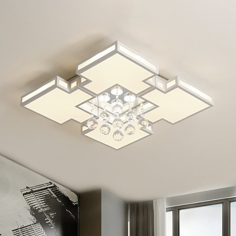 19.5"/23.5" Wide Geometric Ceiling Lamp with K9 Crystal Ball Contemporary Integrated Led Acrylic Flush Lighting in White