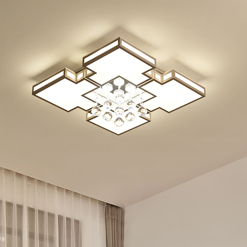 19.5"/23.5" Wide Geometric Ceiling Lamp with K9 Crystal Ball Contemporary Integrated Led Acrylic Flush Lighting in White