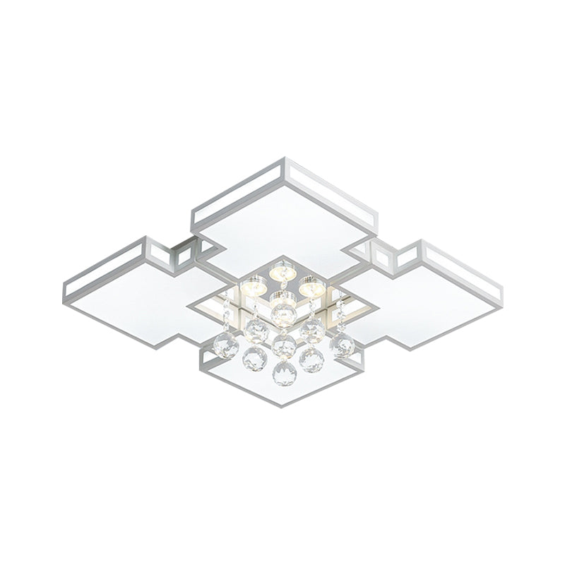 Lampada da soffitto geometrica larga 19,5"/23,5" con sfera di cristallo K9 Illuminazione contemporanea integrata a incasso in acrilico a LED in bianco