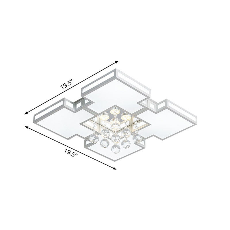 19,5"/23,5" brede geometrische plafondlamp met K9 kristallen bol, hedendaagse geïntegreerde led-acryl-inbouwverlichting in wit