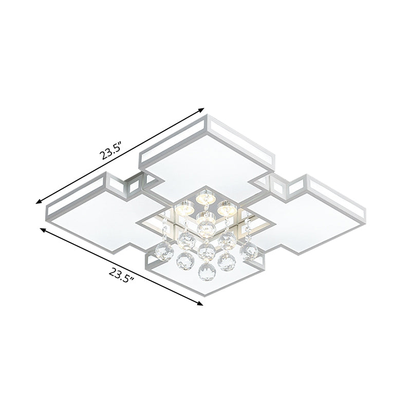 19,5"/23,5" brede geometrische plafondlamp met K9 kristallen bol, hedendaagse geïntegreerde led-acryl-inbouwverlichting in wit