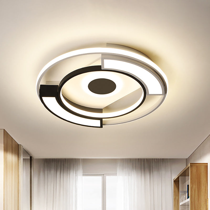 Modern Circular Flush Light Metal and Acrylic Black and White Led Surface Mount Ceiling Lights for Living Room, 16"/19.5" W