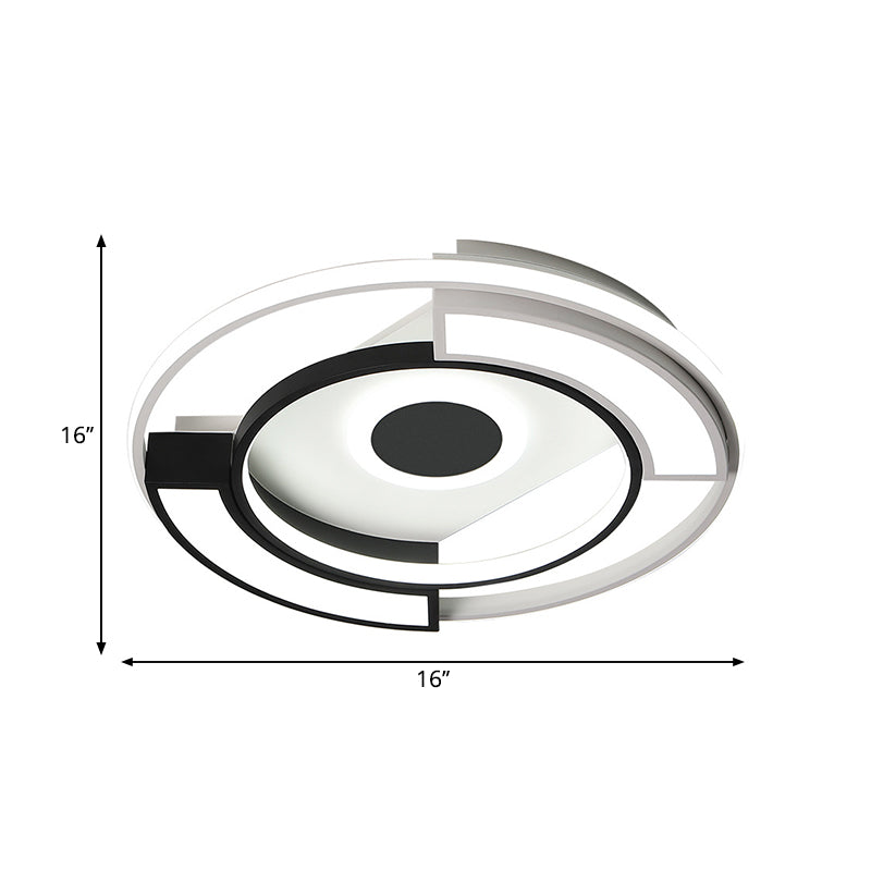 Lámpara empotrada circular moderna de metal y acrílico, luces de techo Led de montaje en superficie en blanco y negro para sala de estar, 16 "/19,5" W