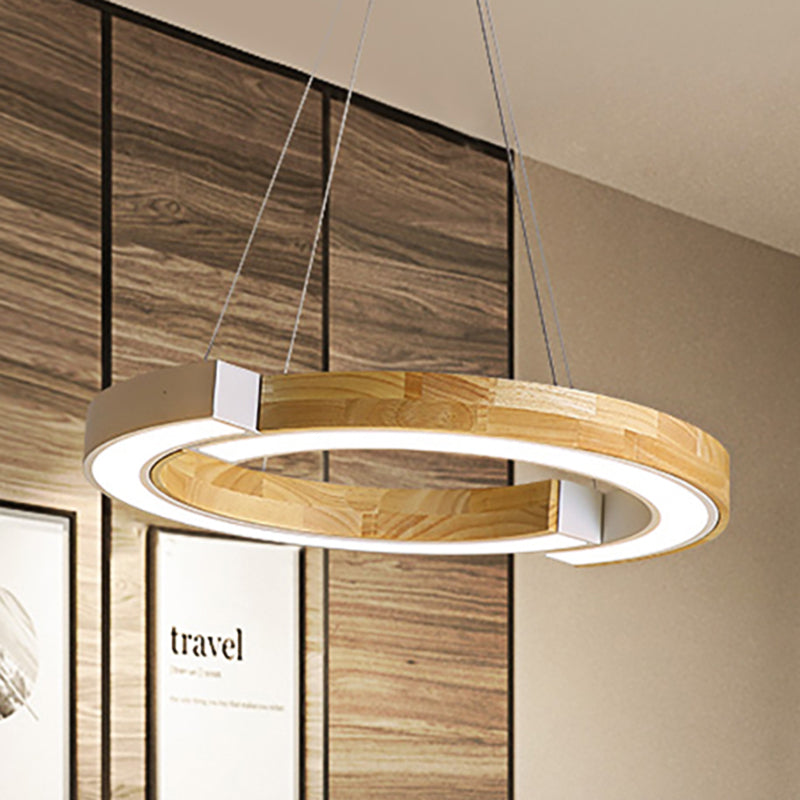 15"/19" Wide Black/White Ring Suspension Light Nordic Style Wood Hanging Lamp for Bedroom Restaurant