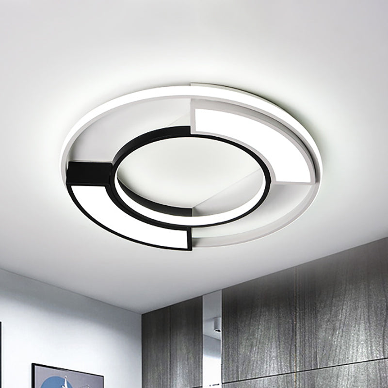 Modernism Ring Flushmount Light mit gefrorenen Diffusor Metallisch Schwarz und Weiß Led Flush Ceiling Light in Warm/White, 16 "/19.5" W