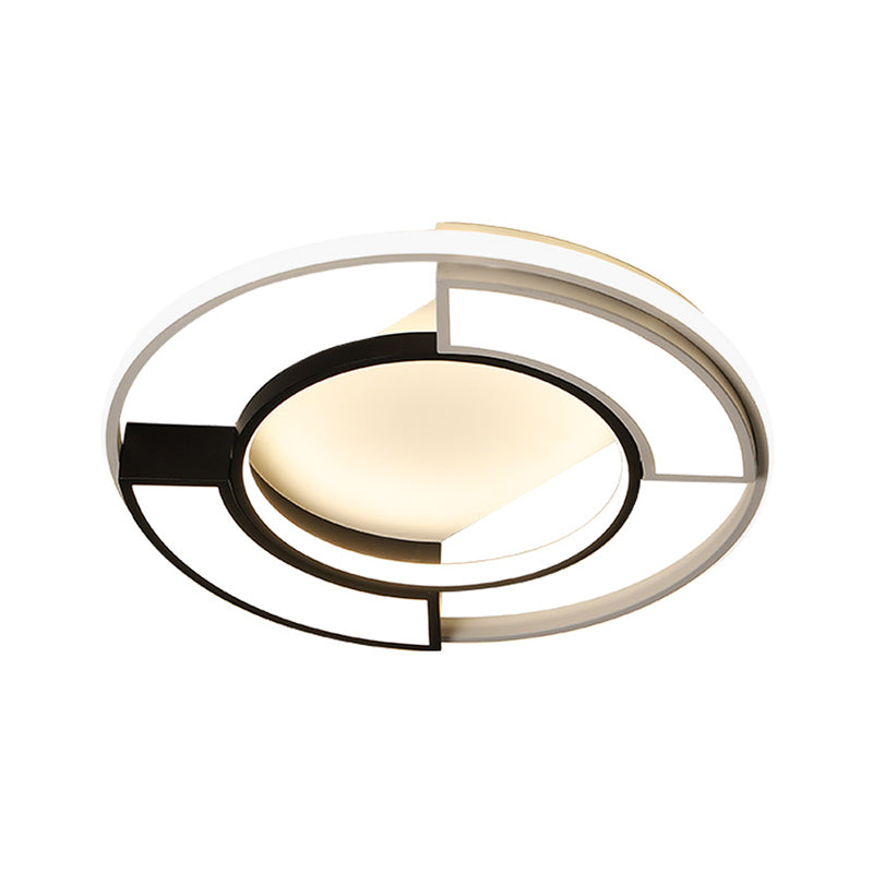 Modernistische ringinbouwlamp met matte diffuser Metallic zwart-witte led-plafondlamp in warm/wit, 16"/19,5" W