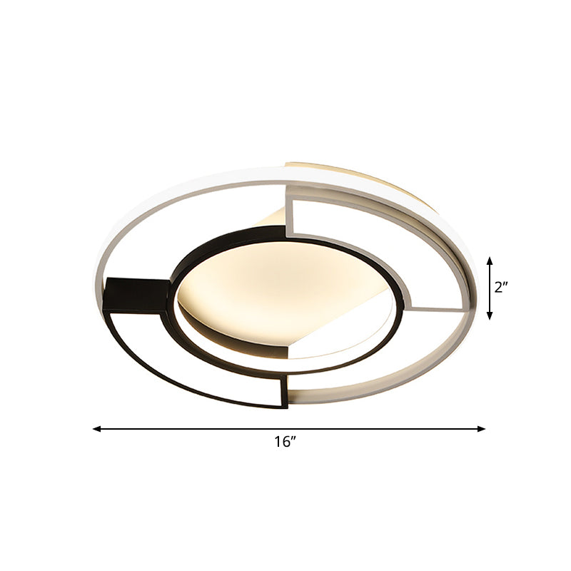 Modernistische ringinbouwlamp met matte diffuser Metallic zwart-witte led-plafondlamp in warm/wit, 16"/19,5" W