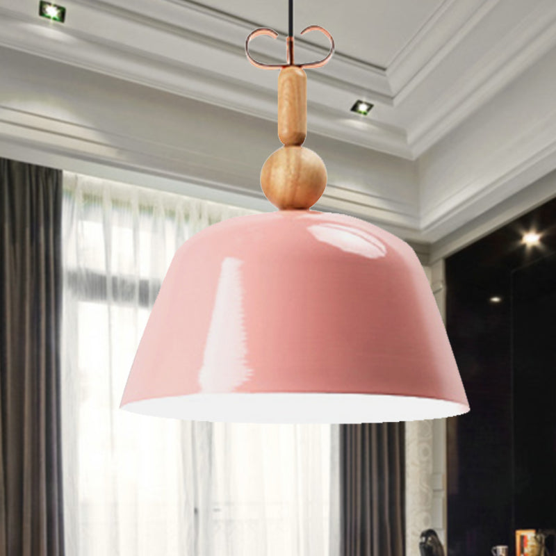 Nordic Bright-Colored Pendant Lamp Bell Shade Single Head Metallic Ceiling Lighting in Blue/Pink/Red/Yellow for Living Room