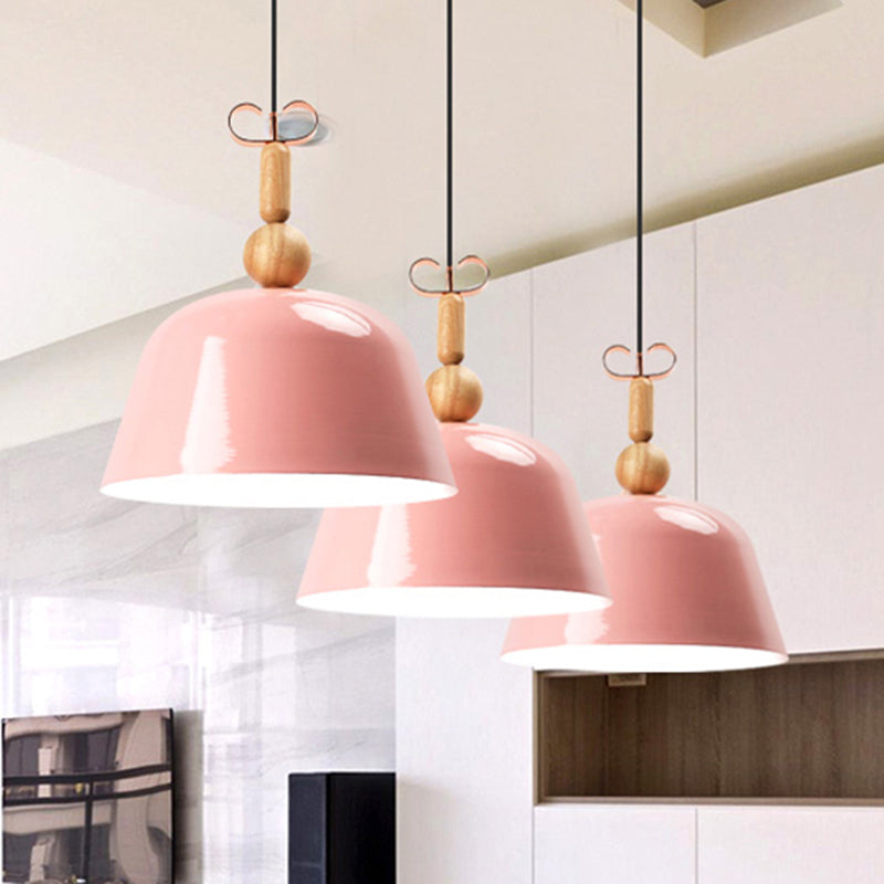 Nordic Bright-Colored Pendant Lamp Bell Shade Single Head Metallic Ceiling Lighting in Blue/Pink/Red/Yellow for Living Room