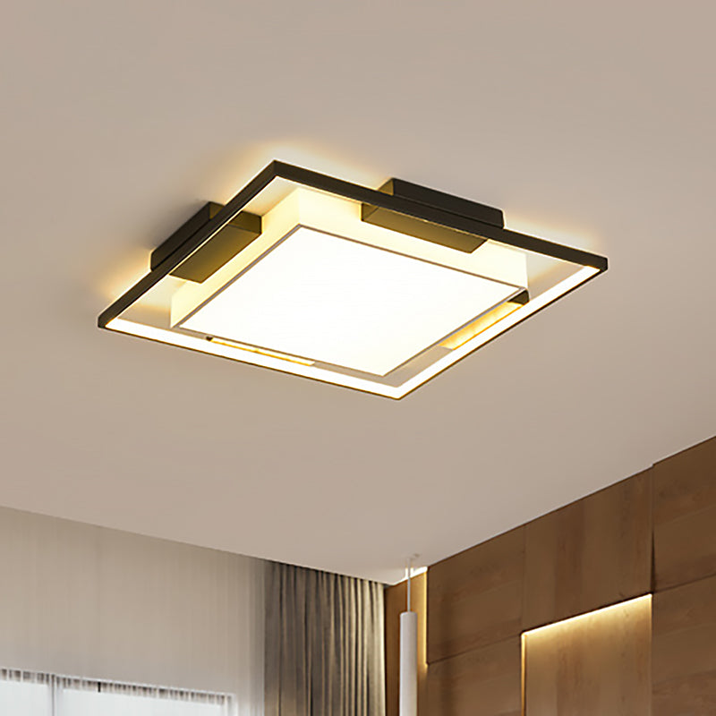 Hedendaagse plein/rechthoek Flushmount acryl schaduw led flush verlichting in zwart en wit, 18 "/23.5" /35.5 " Wide