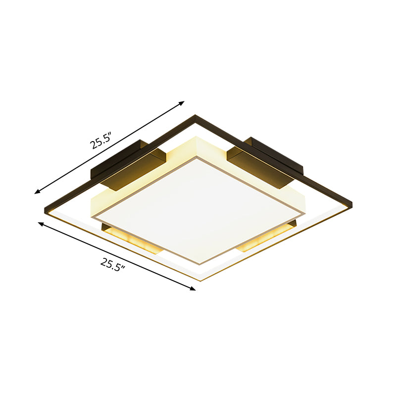 Hedendaagse plein/rechthoek Flushmount acryl schaduw led flush verlichting in zwart en wit, 18 "/23.5" /35.5 " Wide