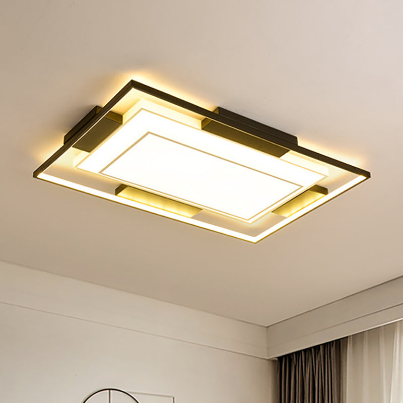 Hedendaagse plein/rechthoek Flushmount acryl schaduw led flush verlichting in zwart en wit, 18 "/23.5" /35.5 " Wide