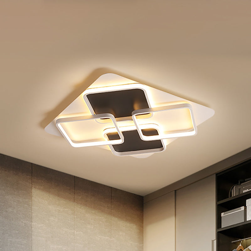 Led Multi Square Flush Luce Calda/Bianca Contemporanea Metallo Flushmount Luce in Bianco e Nero, 18 "/24.5 "/34.5" W