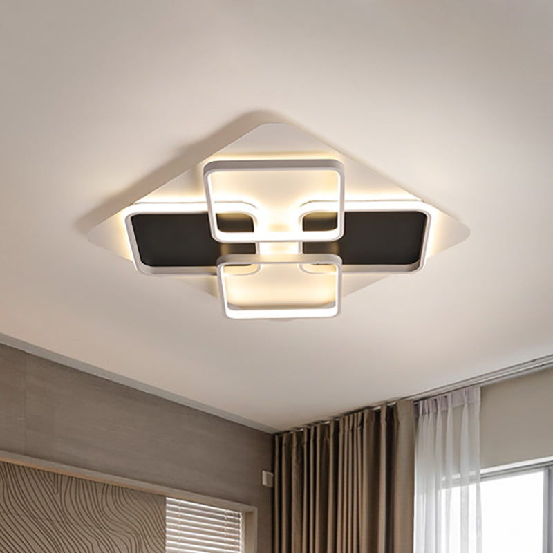 Plafonnier LED multi-carré, lumière chaude/blanche, luminaire d'intérieur contemporain en métal, noir et blanc, 18"/24,5"/34,5" W