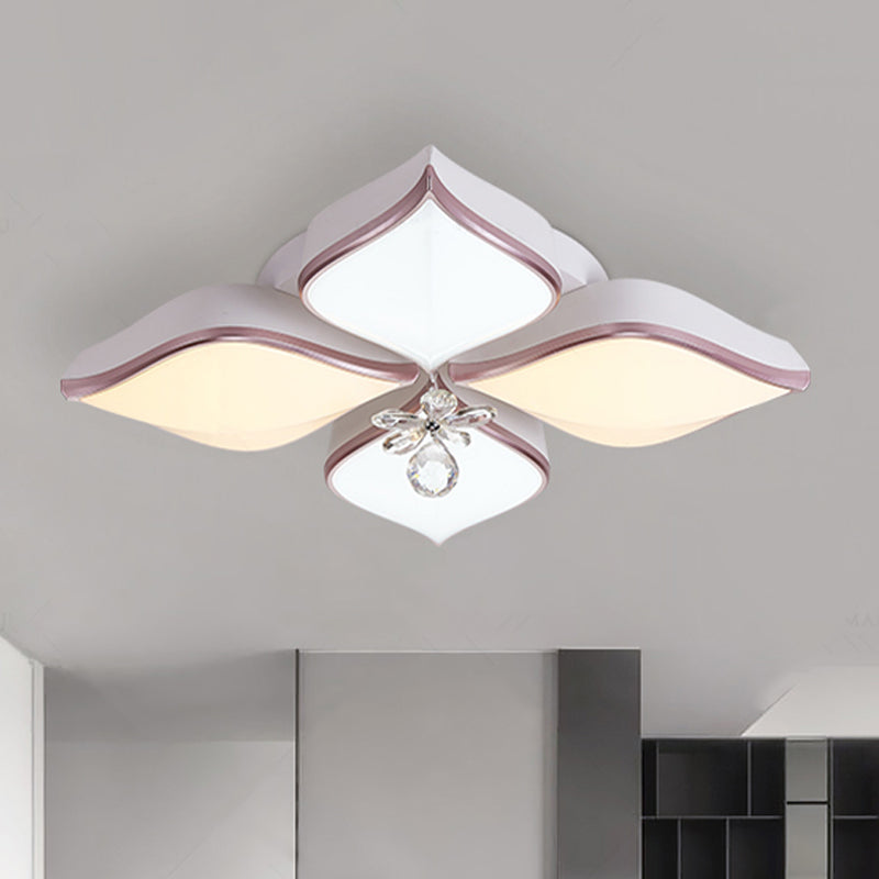 Lampada da incasso moderna a forma di petalo bianco da 24,5"/25,5" W LED in acrilico con montaggio ad incasso con accento di cristallo trasparente in luce calda/bianca