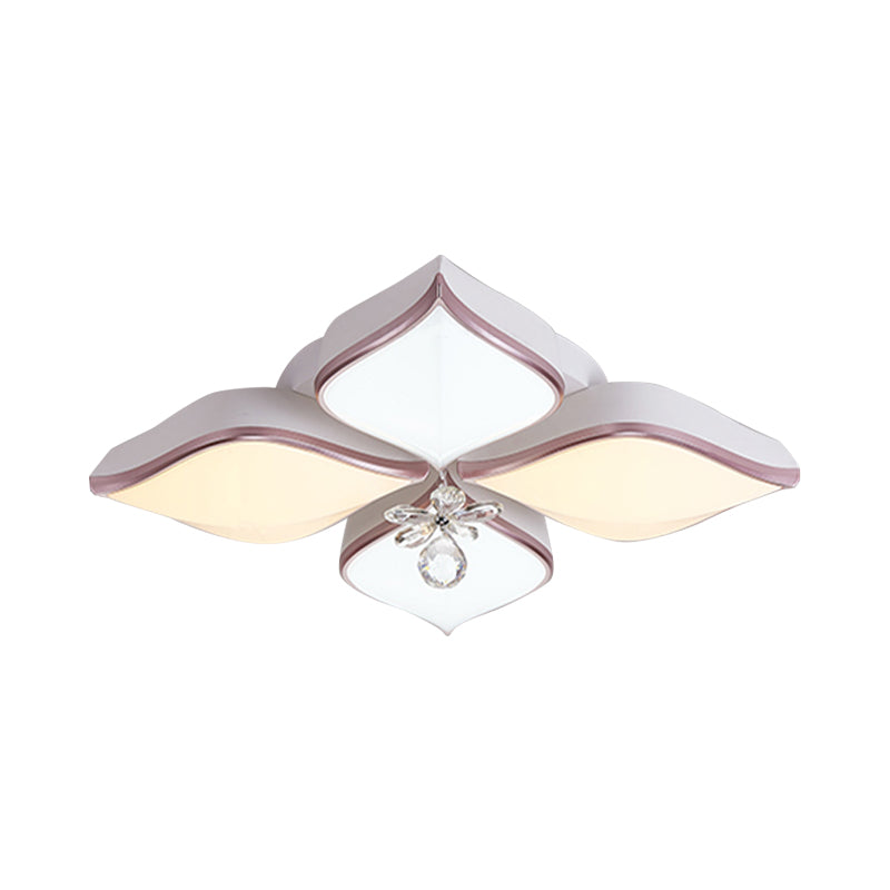 White Petal Shaped Flush Light Modern 24.5"/25.5" W LED Acrylic Flush Mount Lamp with Clear Crystal Accent in Warm/White Light