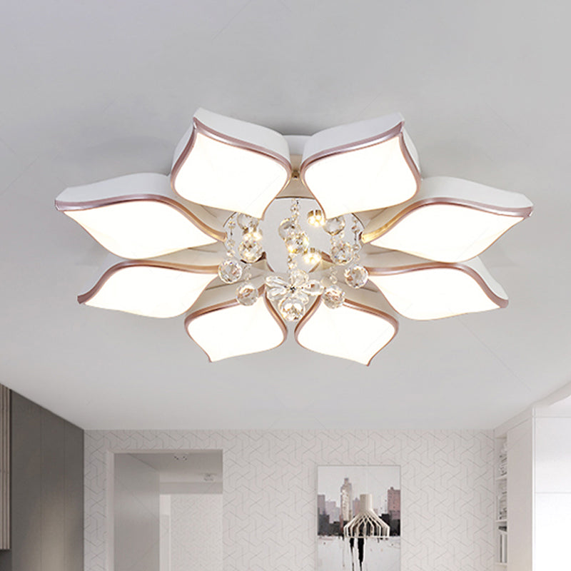 White Petal Shaped Flush Light Modern 24.5 "/25.5" W LED Acryl Flush Mount Lamp met Clear Crystal Accent in Warm/Wit Licht