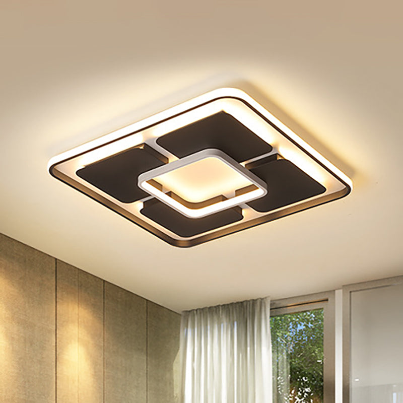 Square/Rectangle Flush Lighting Nordic Style Led Flush Mount Ceiling Light in Black and White, 18"/23.5"/35.5" W