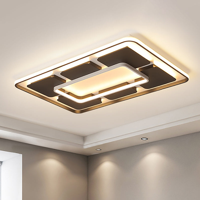 Square/Rectangle Flush Lighting Nordic Style Led Flush Mount Ceiling Light in Black and White, 18 "/23.5" /35.5 " W