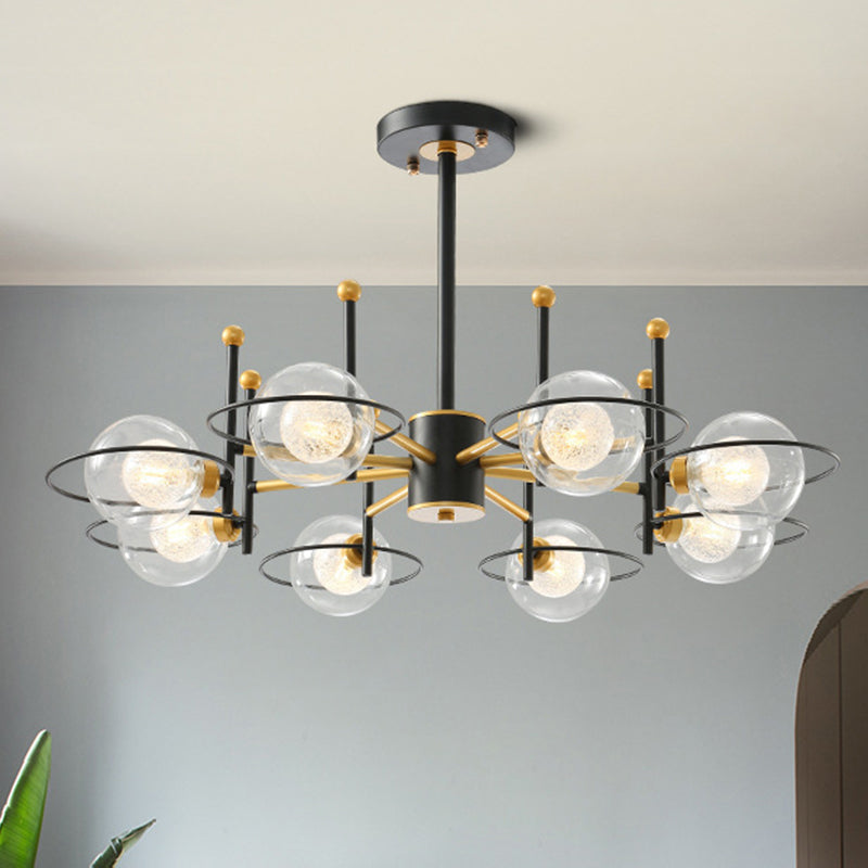 Contemporary Sphere Shade Chandelier with Ring Clear Glass Metal Suspension Light for Dining Room