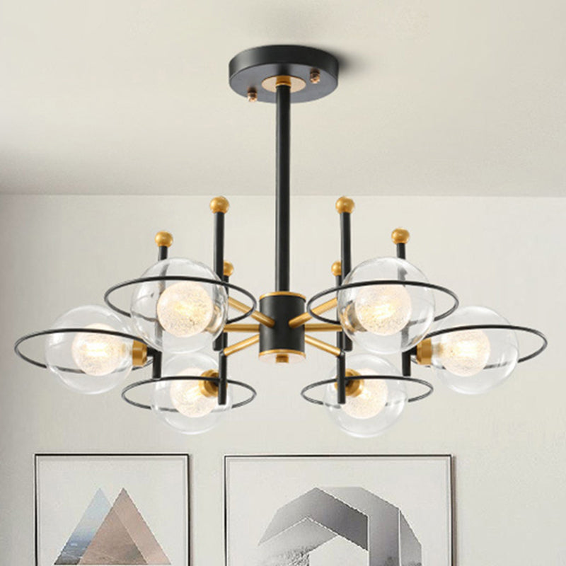 Contemporary Sphere Shade Chandelier with Ring Clear Glass Metal Suspension Light for Dining Room