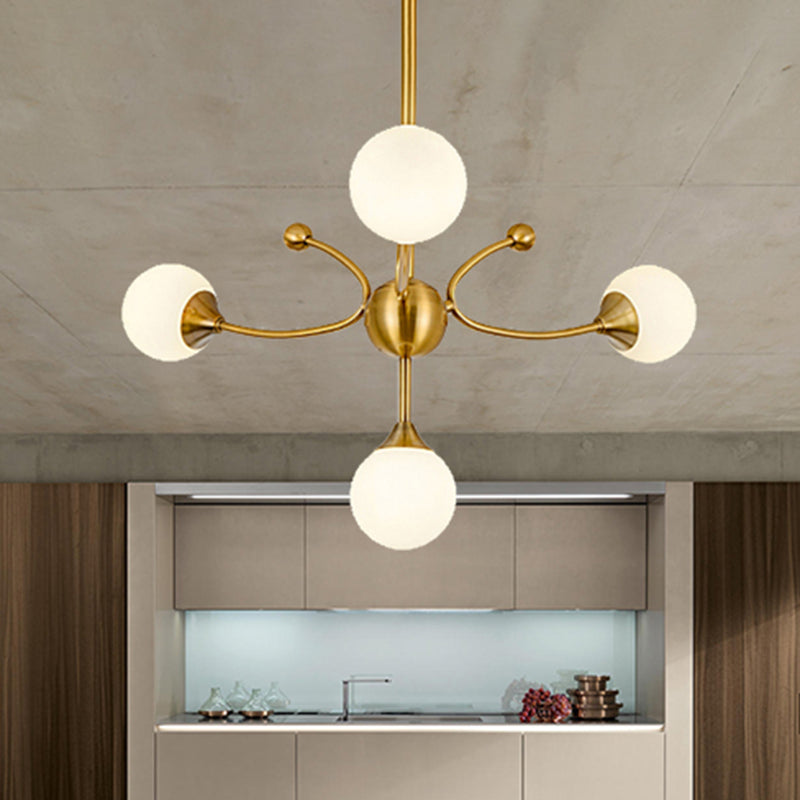 Elegant Style Ball Shade Chandelier Metal Multi-Head Gold Pendant Light for Dining Table Hotel