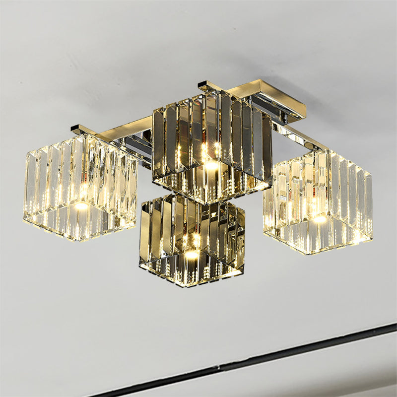 Crystal Cube Flush Sofiling Lampada moderna 4/6/9 Luci moderna a filo interno in cromo lucido