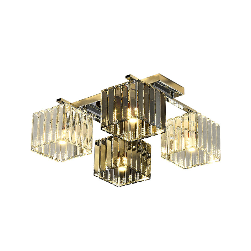 Kristallwürfel Flush Deckenlampe moderne 4/6/9 Lichter moderne Innenleuchte in poliertem Chrom