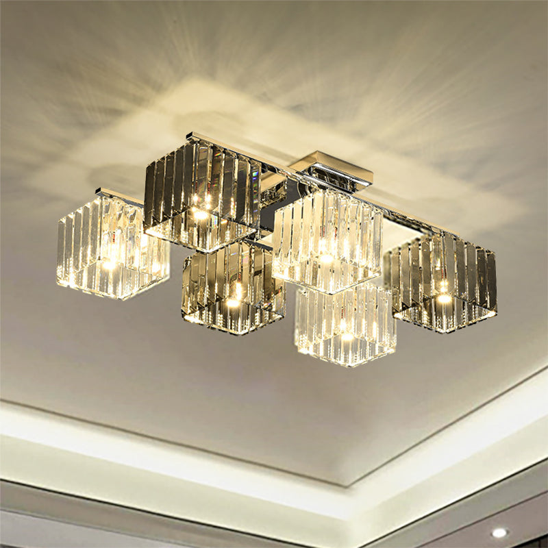 Crystal Cube Flush Sofiling Lampada moderna 4/6/9 Luci moderna a filo interno in cromo lucido