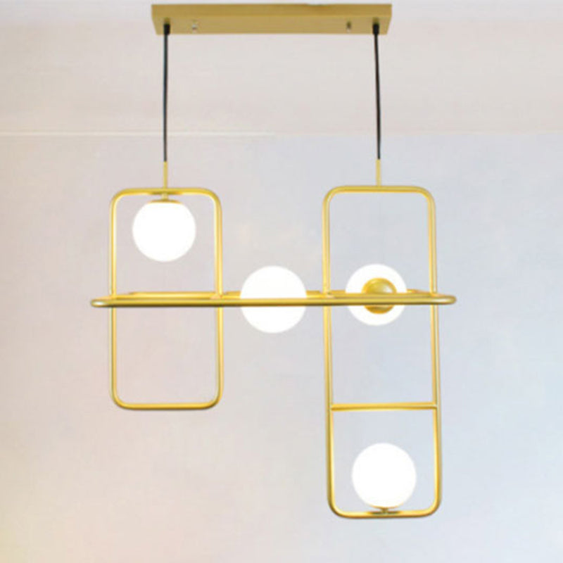 Gold Crossed Rectangle Drop Light 2/3/4 Lights Post Modern Metal Hanging Chandelier